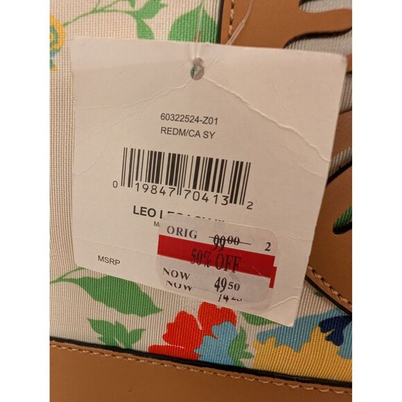 Anne Klein Floral Tote Bag Tan Faux Leather Accents & Chain Straps Lion Logo NWT - Picture 7 of 16